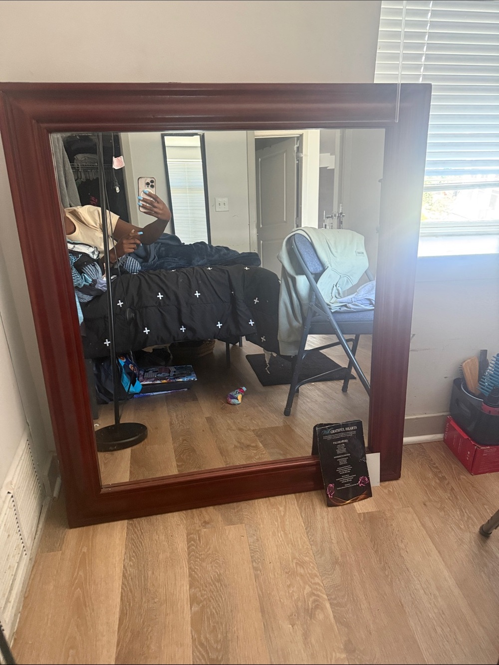 Large Wooden Framed Wall Mirror in Dark Brown
